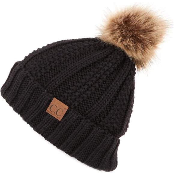 C.C Exclusives Fuzzy Lined Knit Fur Pom Beanie Hat (YJ-820) main image 4